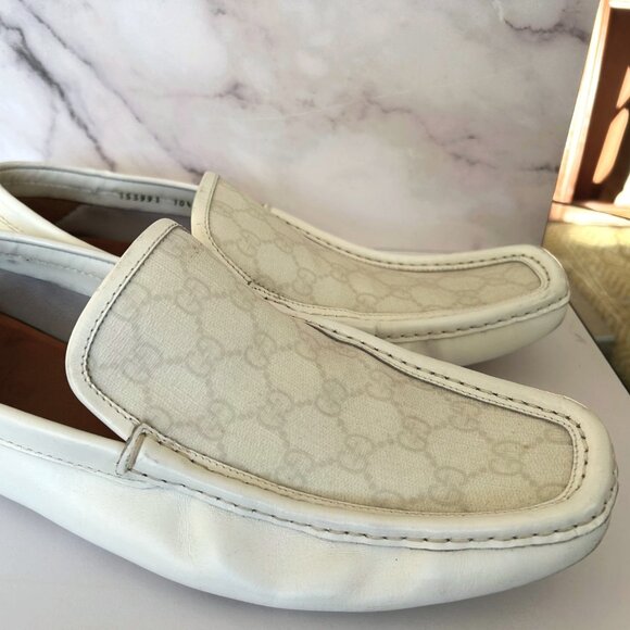 GUCCI White Leather GG Supreme Drivers Mens Loafers  Size 10.5 G / 11.5 US main image 14